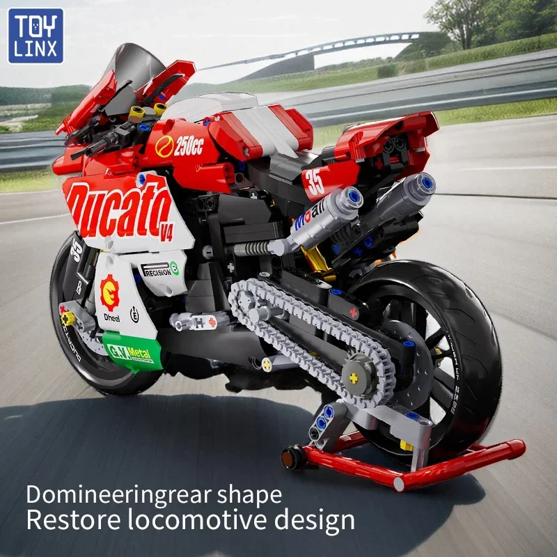 Zestaw klocków TOYLINX Famous V4 Motocykl, model super motocykla, techniczny zestaw wyścigowy, zabawki do składania dla dzieci, prezenty dla chłopców
