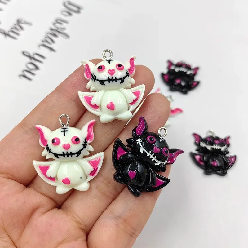10pcs European Halloween Monster Bat Charms Resin Pendant Flatback For Earring Keychain Bracelet DIY Jewelry Making Findings
