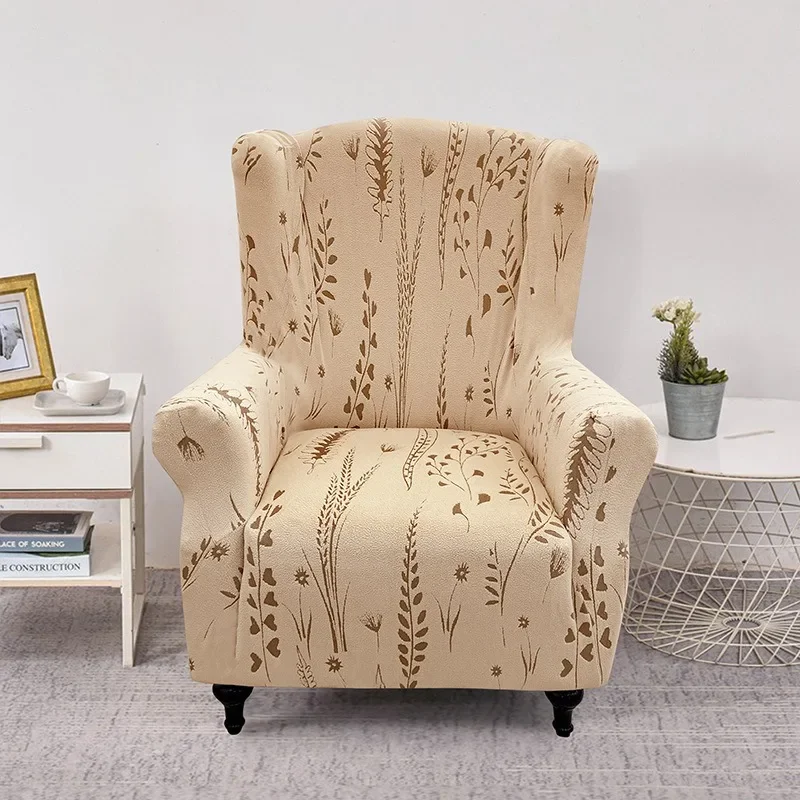 Elastic Armchair Slipcover High Back Wing Chair Stretch Furniture Protector Covers Non-Slip Sofa Covers Living Room Hotel Decor