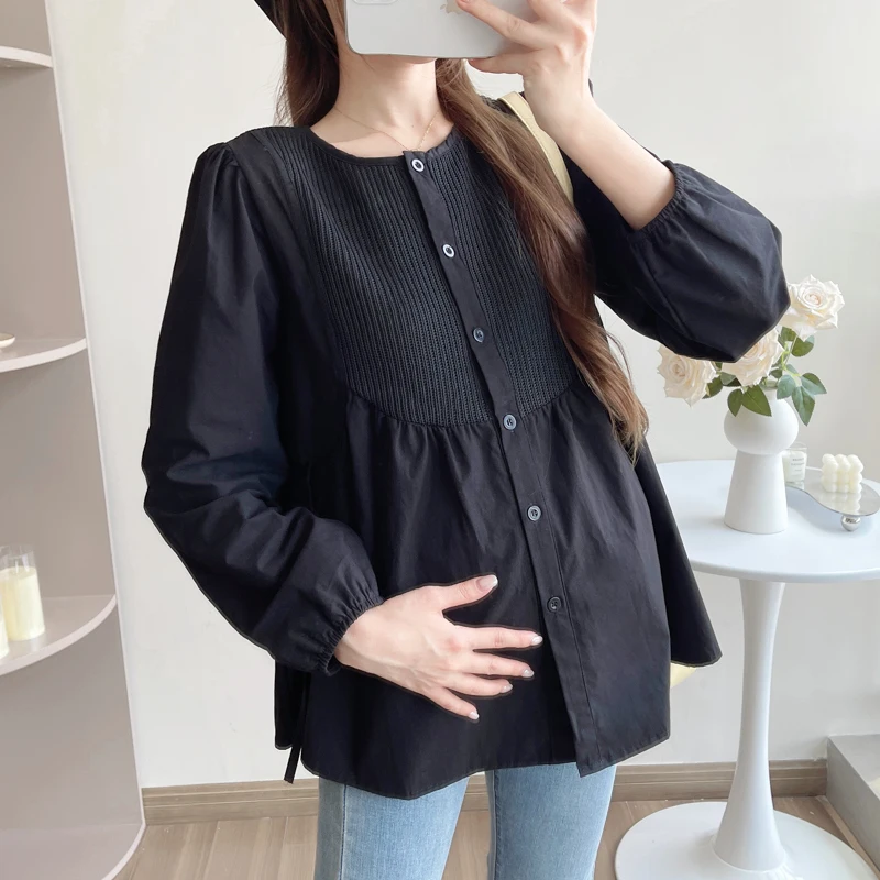 

2025 Spring/Fall Maternity Blouse - New Cute & Flowy Oversized Shirt for Pregnant Women, Slimming Korean Style Top