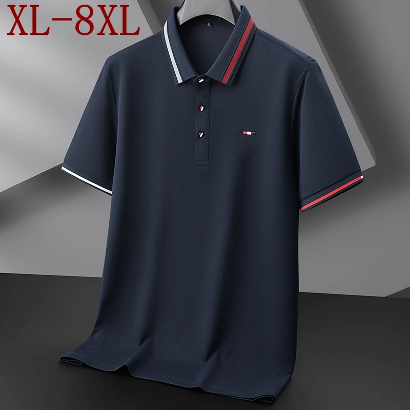 

Мужская рубашка поло из хлопка класса люкс, новинка лета 2026, размеры 8XL, 7XL, 6XL, с вышивкой, свободного кроя, с отложным воротником, модная мужская рубашка