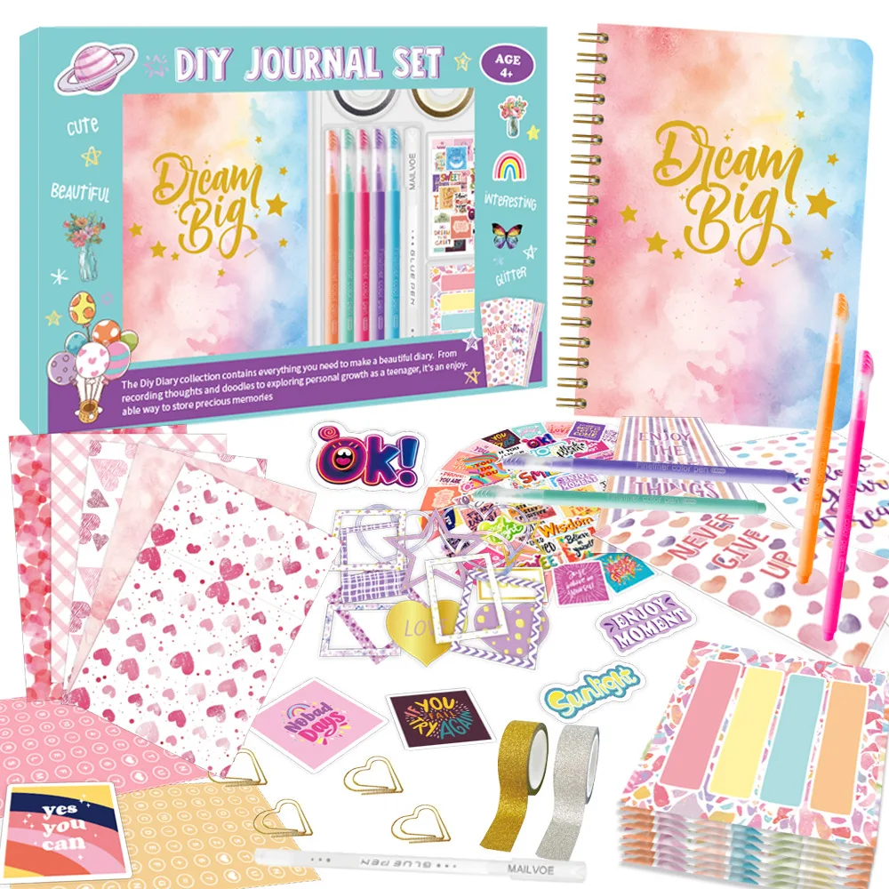 gold-foil-diy-journal-set-for-boys-girls-kids-age-4-scrapbook-diary-notebook-children-gift-craft-stationery-new