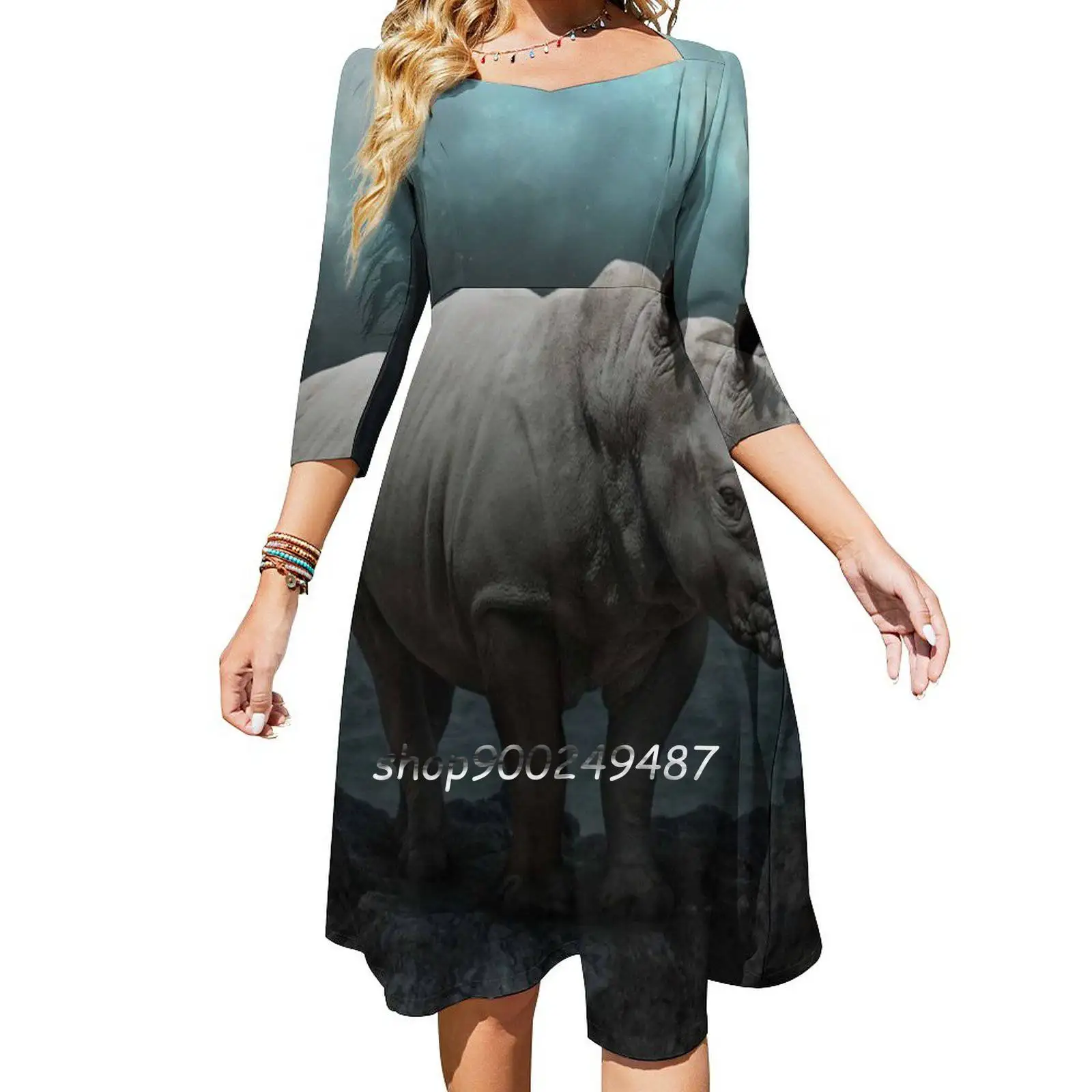 Power Is No Blessing In Itself Dresses For Women A-Line Korea Style Slim Long Sleeve Dress Rhino Rhinocereos Save The Rhinos