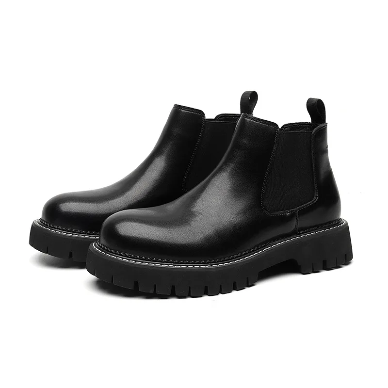 men casual business office chelsea boots slip-on natural leather shoes cowboy spring autumn boot platform ankle botas masculinas