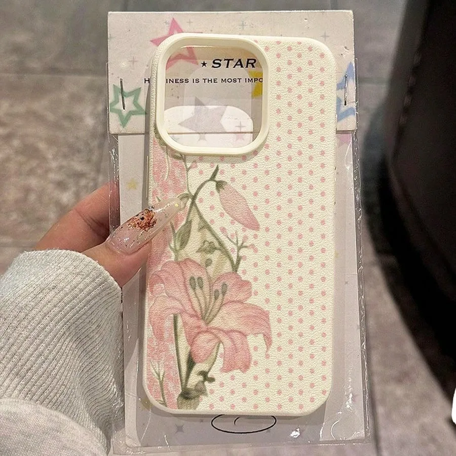 Cute Polka Dot Lily Floral Pattern Phone Case For iPhone 18 17 Pro Max Cases iPhone 16 15 Plus 14 13 12 11 XS X XR Air 17E Cover