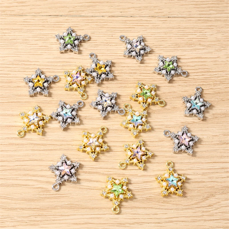 5 Stück 16x18mm Niedliche Kristall-Metall-Stern-Anhänger für Halsketten, Ohrringe, Armbänder, DIY-Handwerk, Schmuckherstellung, Zubehör – Detail 15