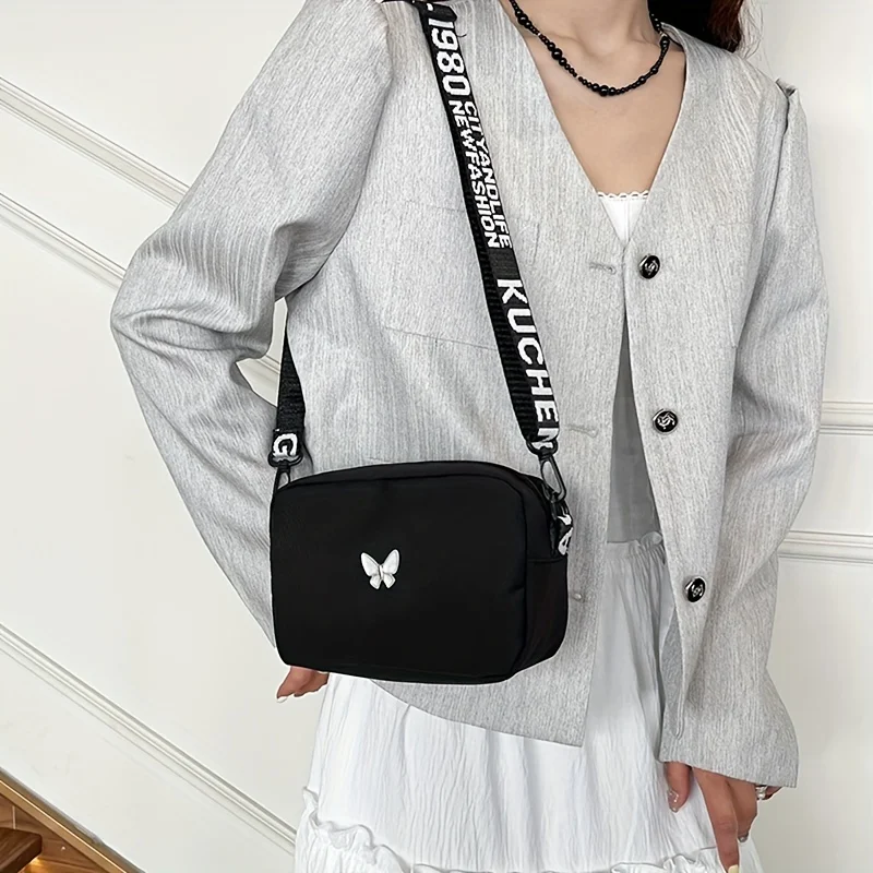 Fashion Simple Butterfly Woman's Small Square Bag, Lightweight Single Shoulder Crossbody Bags for Casual Zipper Purses Handbags