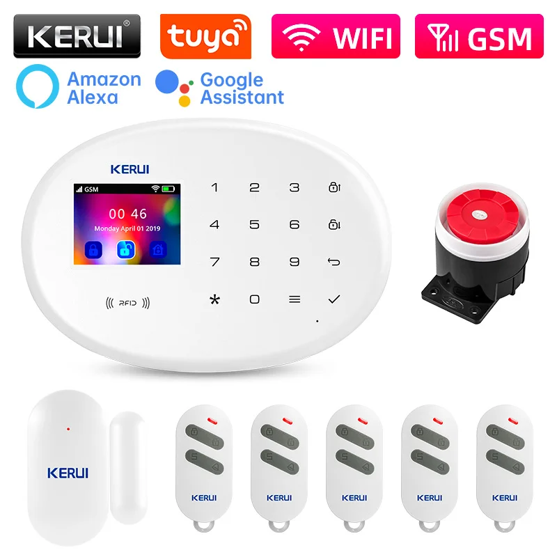 Комплект умной сигнализации KERUI Tuya W202 WIFI GSM сигнализация, защита дома, дистанционное управление с датчиком открытия двери