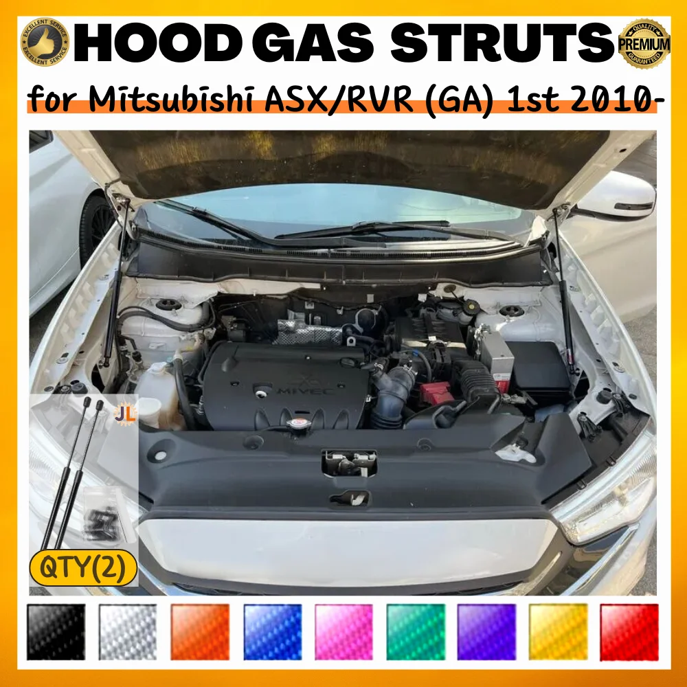 Qty(2) Hood Struts for Mitsubishi ASX/RVR (GA) 1st Gen 2010-present Front Bonnet Modify Gas Springs Shock Absorber Lift Supports