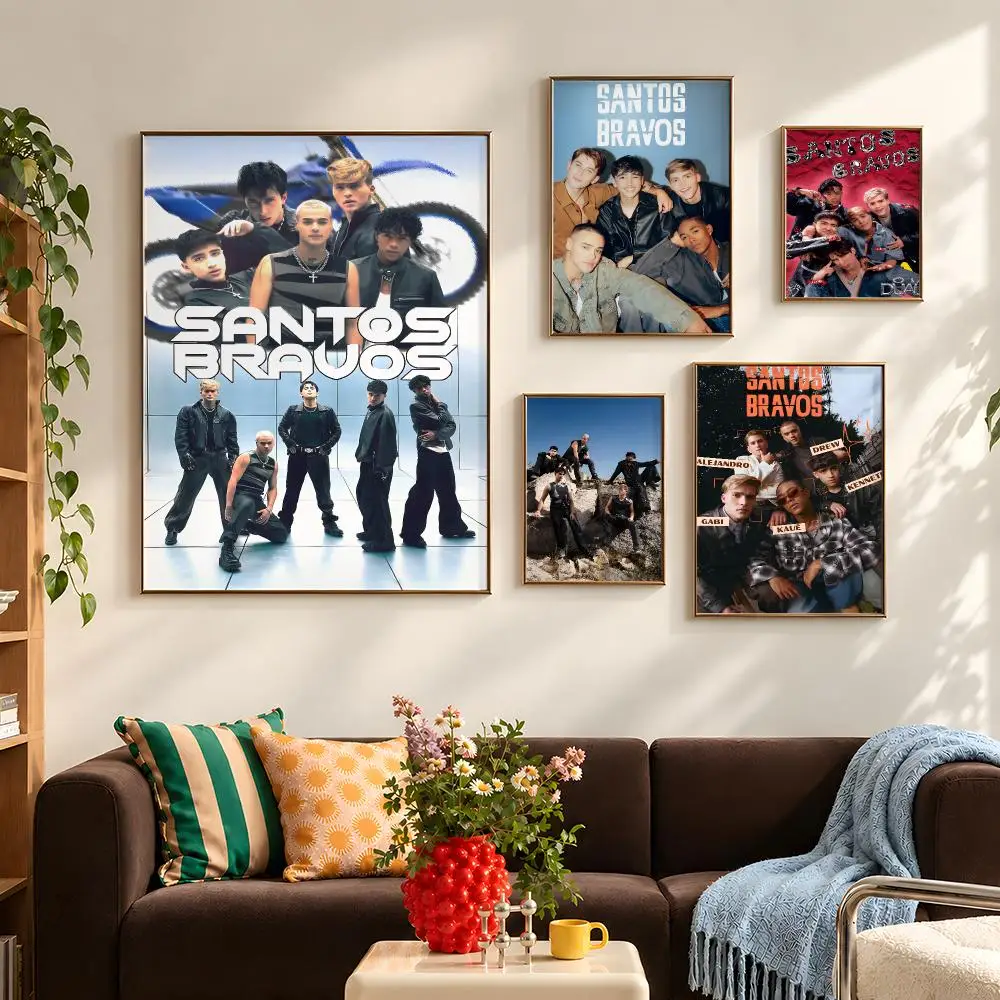 Music Santos Bravos Latin Pop Poster Self Adhesive PP Wall Art HD Gaming Room Bedroom Living Room Decor Apartment Gift