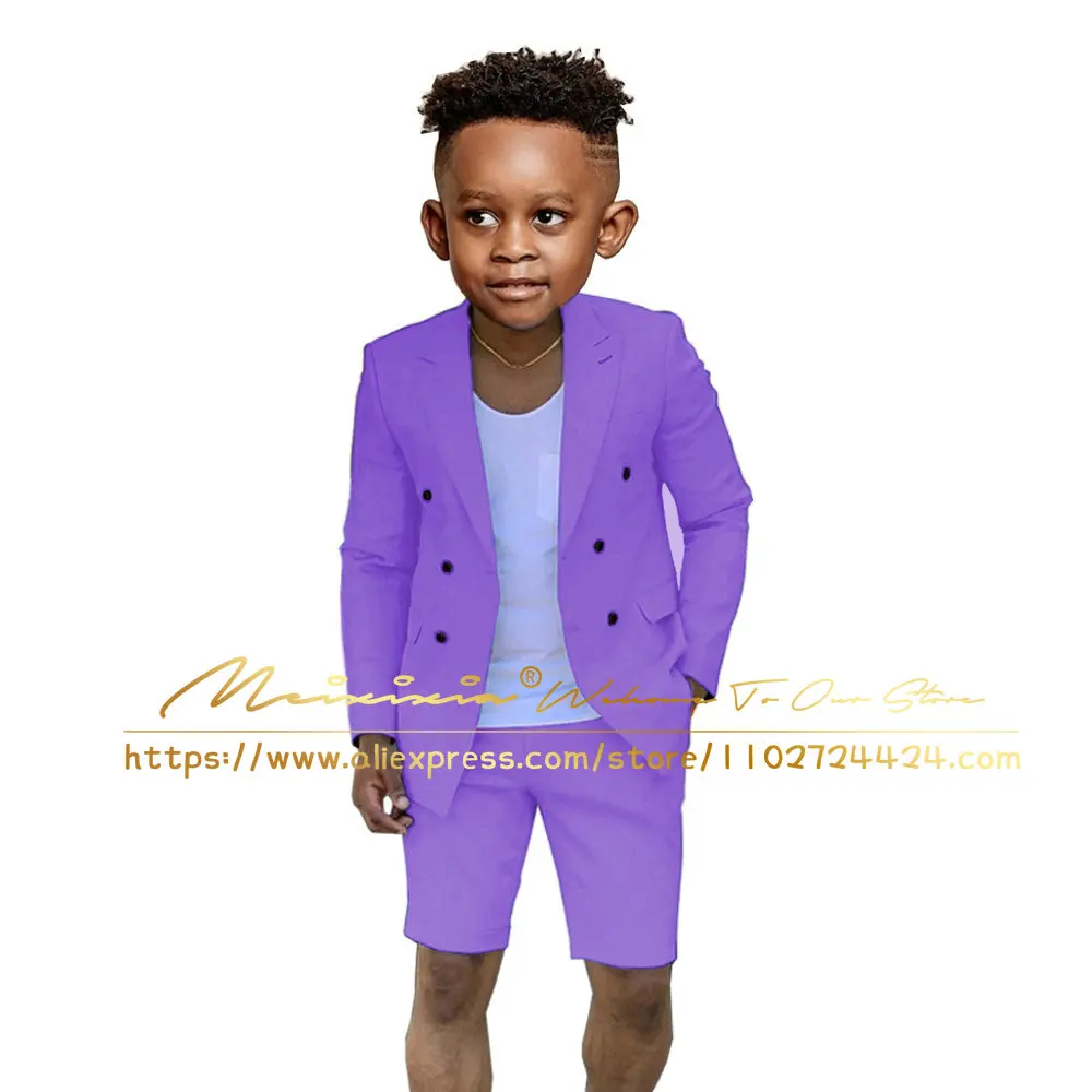 Royal Blue Suit For Boys Wedding Tuxedo Summer Jacket Short Pants 2 Pieces Double Breasted Kids Child Clothes Beach Party Suits