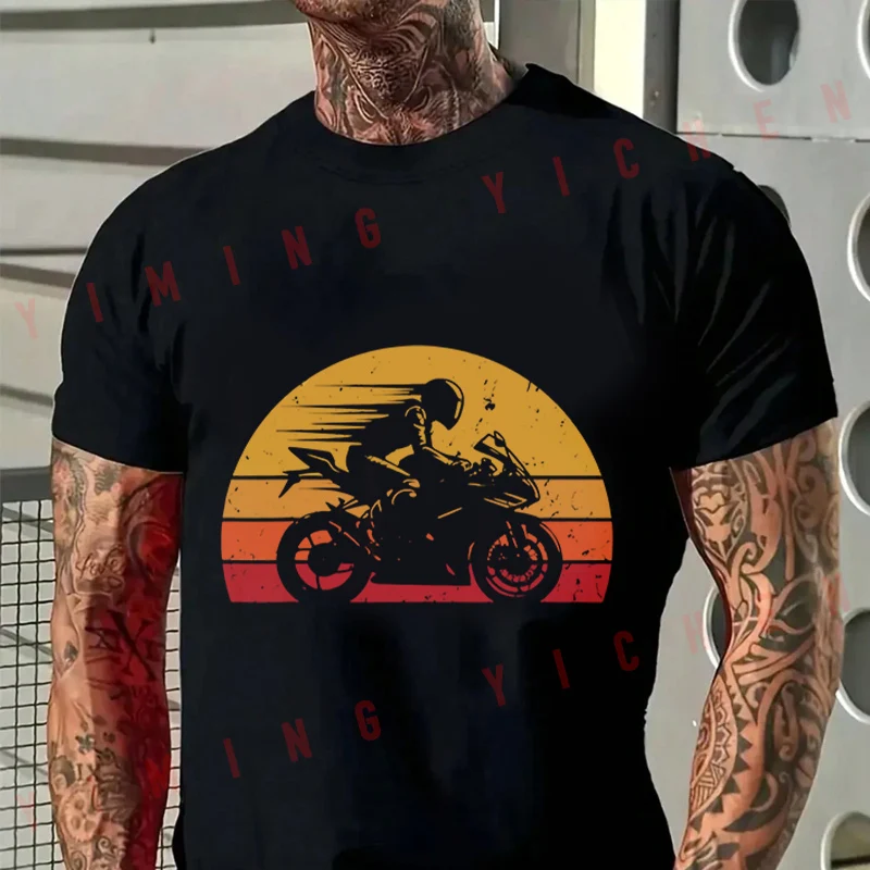 

Vintage Retro Racing Gril Men's Casual Moto T-Shirt Cotton Short Sleeve Shirt Summer Breathable Tops Tee