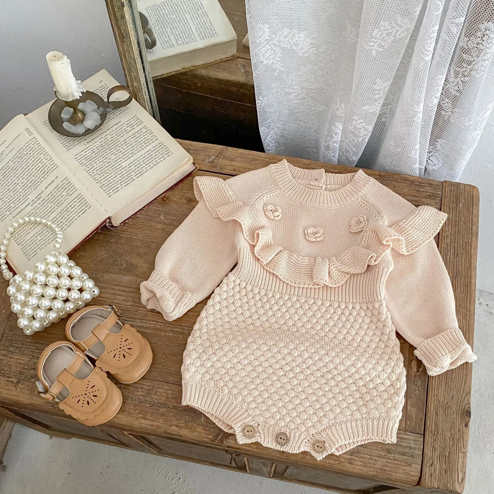 ‌2025 Autumn Baby Romper Crochet Flower Pineapple Knit Long Sleeve Bodysuit Cotton Playwear for Newborn 0-24 Months
