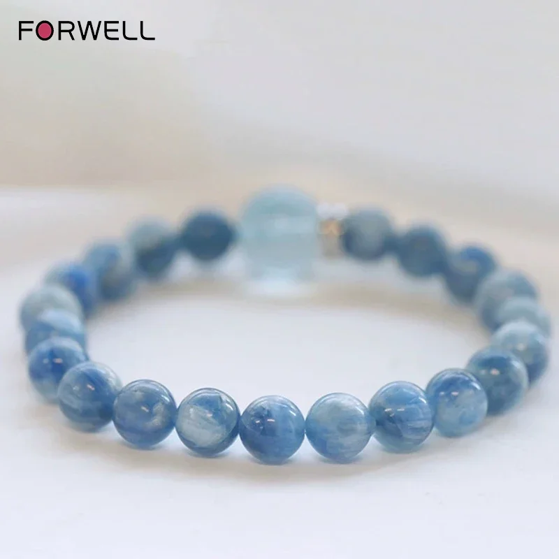 Pulsera de Cristal Natural de Cuarzo Azul Aguamarina Premium FORWELL, Regalo Perfecto para Mejor Amiga, Novia o Mamá en Ocasiones Especiales