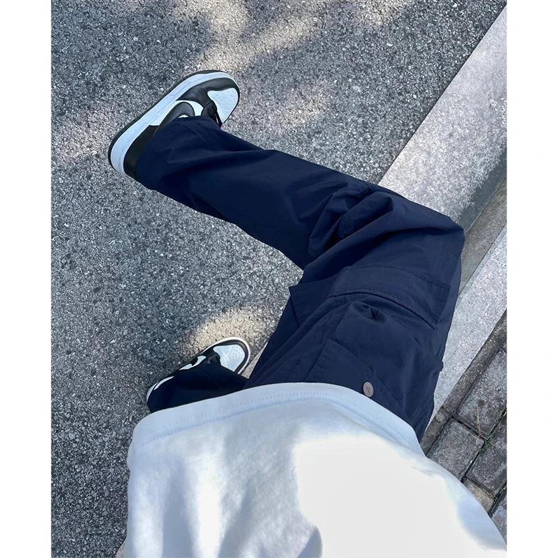 

Летние тонкие брюки для активного отдыха, мужские свободные брюки с высокой талией, длинные брюки с множеством карманов, рабочая одежда, повседневные джинсы прямого кроя