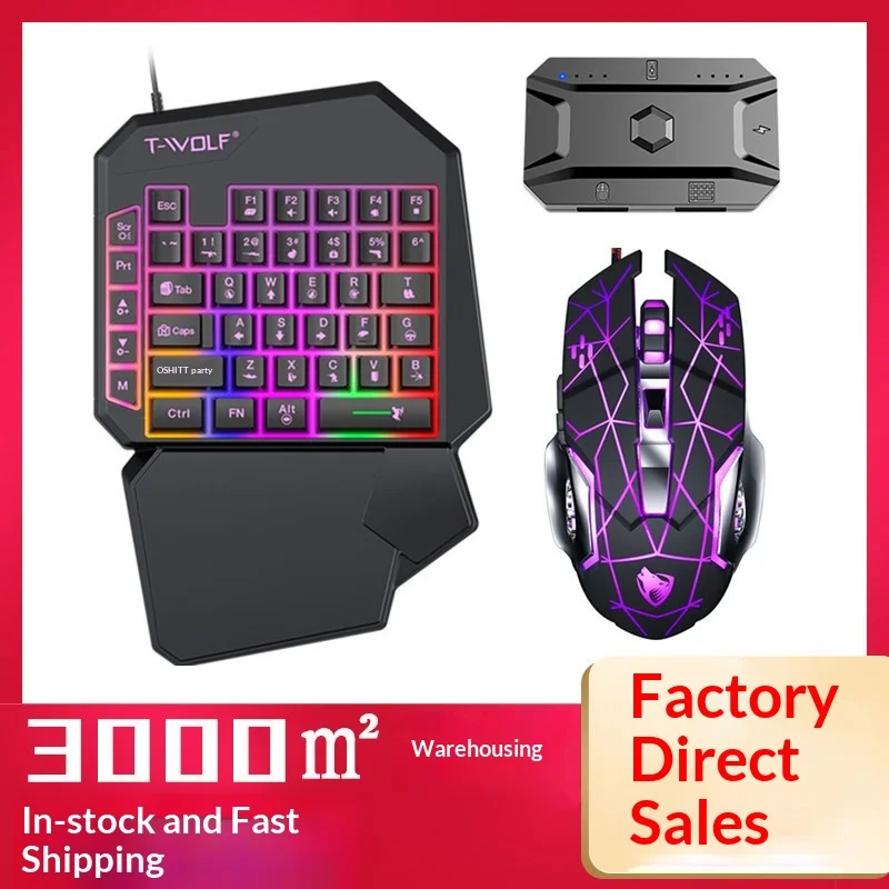 

Игровой набор T-Wolf Tf950 5 в 1: клавиатура и мышь для одной руки с RGB-подсветкой, коврик для мыши в комплекте, для PUBG Mobile, FPS, Android, iOS геймеров