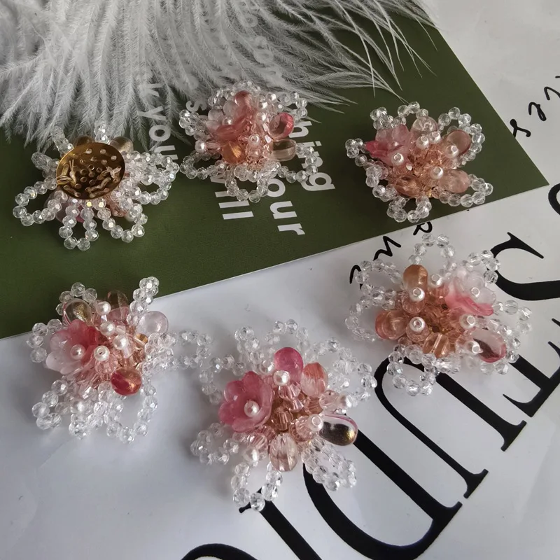 1 Piece Handmade Beaded Crystal Blossom Shoe Clips for Crocs Retro Pink Colorblock Clothing Craft Daily Wear Soft Elegant New