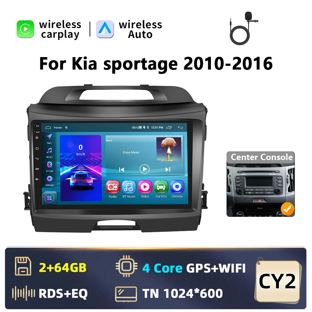 Podofo AI Voice 2-din Android autoradio met Carplay voor KIA Sportage 3 2010-2016, Android Auto radio navigatie GPS FM WIFI Bluetooth