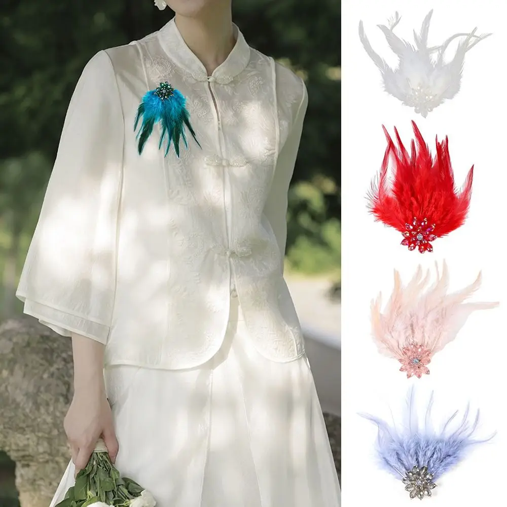 

Creative DIY Crystal Flower Rhinestone Jewelry Colorful Feathers Charming Decoration Materials Brooch Pins