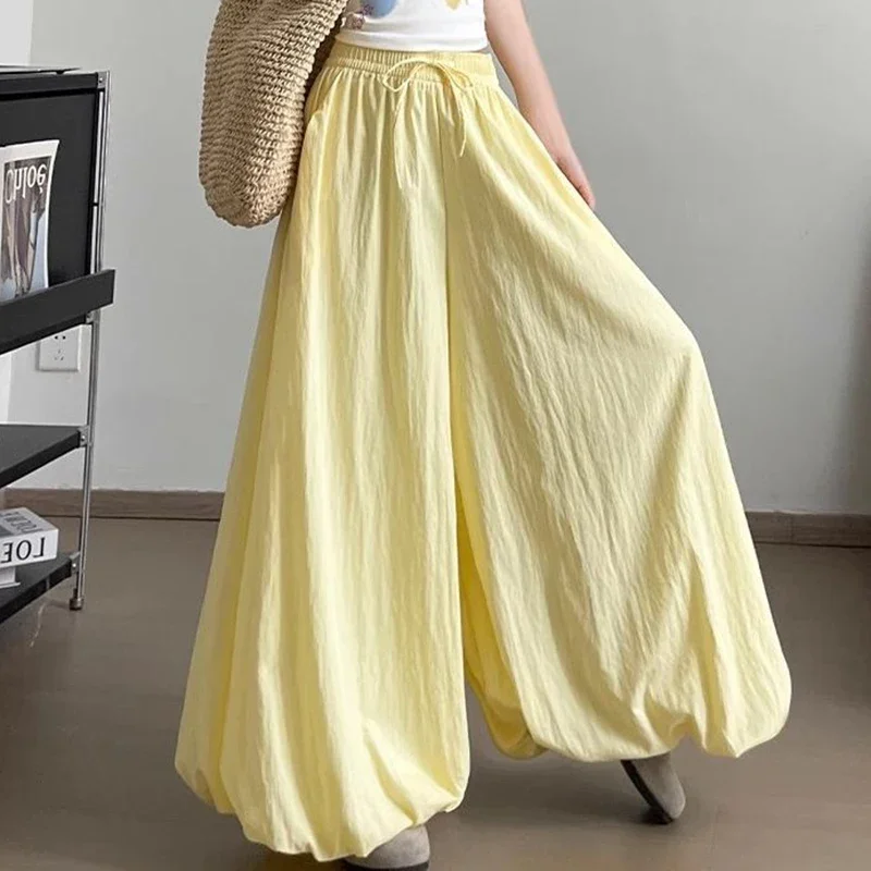 2025 여성 한국 패션 와이드 레그 팬츠 여성 시크 디자이너 하이 웨이스트 트라우저 레이디 배기 얇은 캐주얼 데일리 팬츠