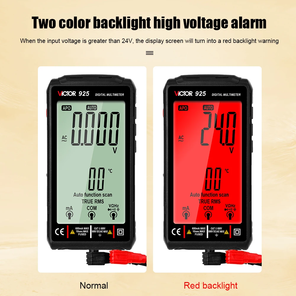 Ruoshui 925 Digital Multimeter Full Screen 10000 Counts LCD Display NCV Diode 500mAh Lithlum Battery Frequence New Smart Tester