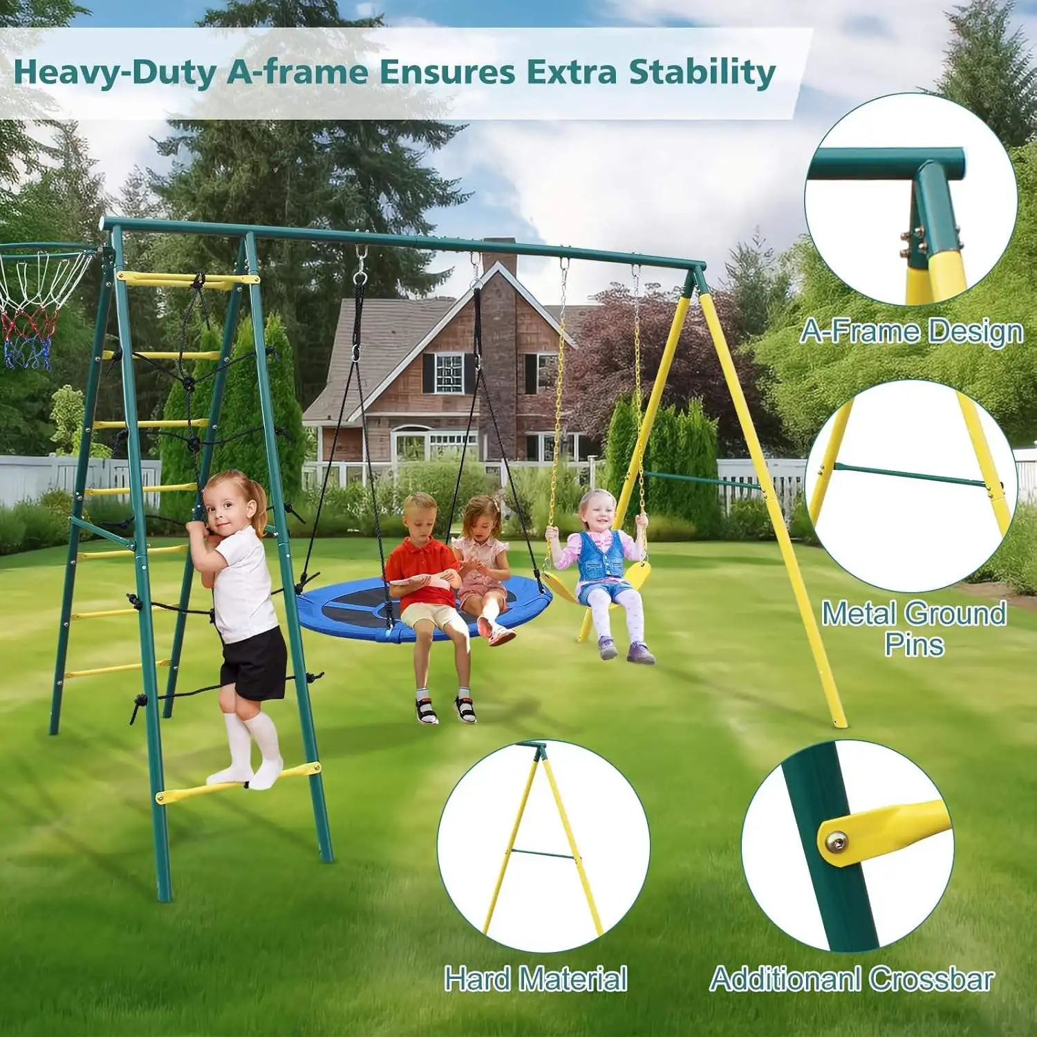 

Kids Swing & Slide Play Set, Climbing Slide Hanging Chair, Indoor Outdoor for Backyard Kindergarten Park Square Community