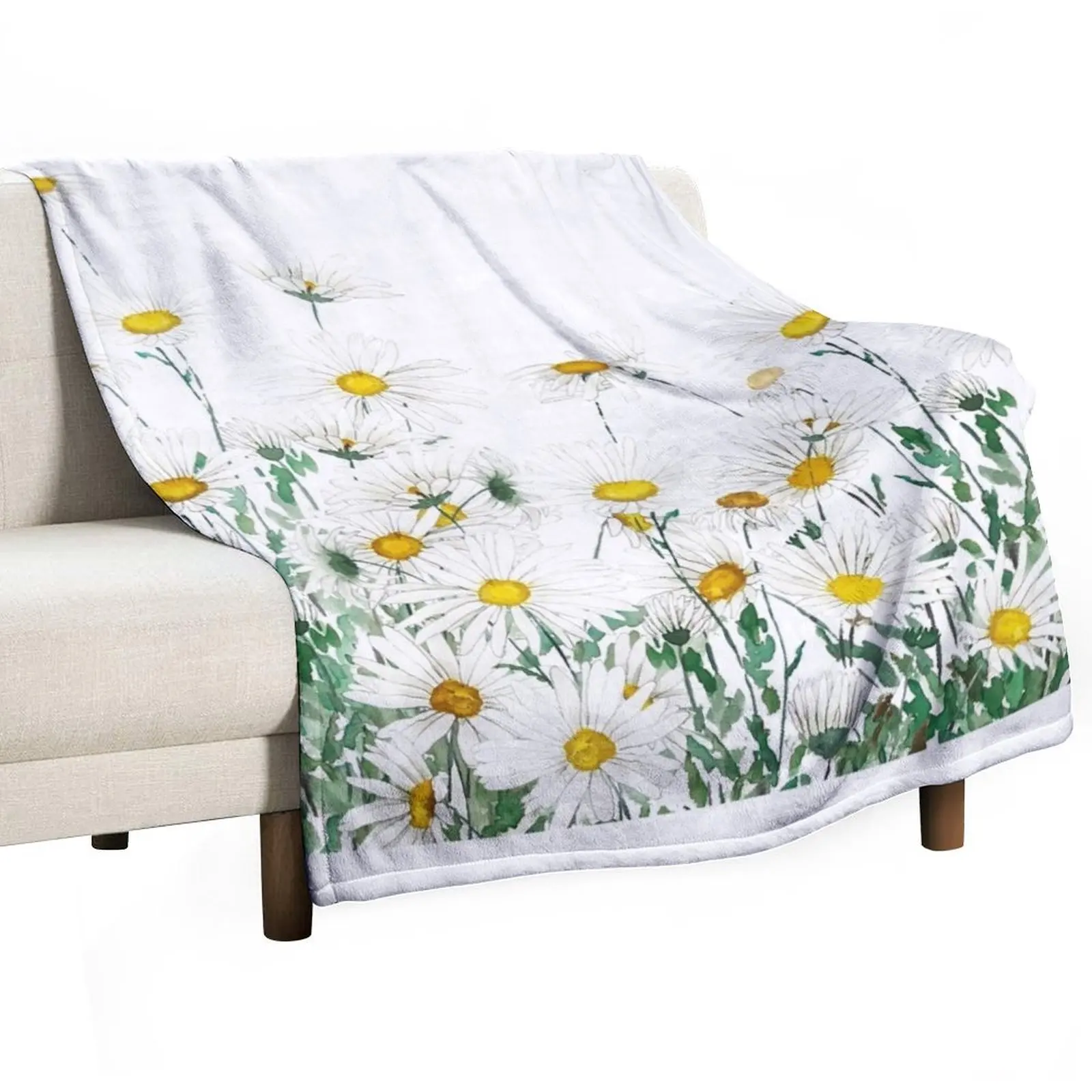 hand painted white margaret daisy horizontal watercolor painting Throw Blanket Large Warm Baby Furrys Blankets