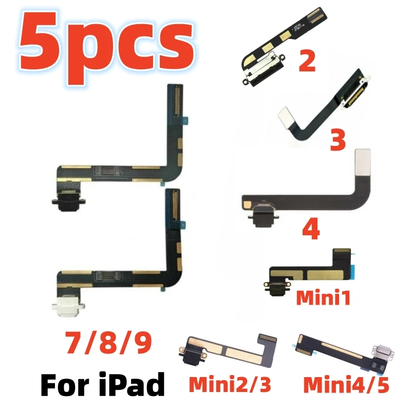 AliSunny 5pcs Charging Port  Flex Cable for iPad 7 8 9 10inch 5 6 Air Mini 2 3 4 A1474  A1475  Charger USB Dock