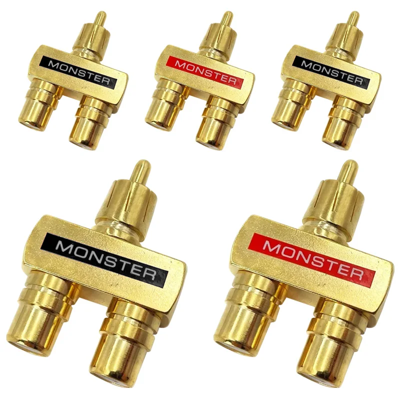 2/4/8Pcs Brass Gold-Plated Tee Type RCA Male To RCA Dual Female Lotus Connector 3Way Y Splitter Audio Adapter