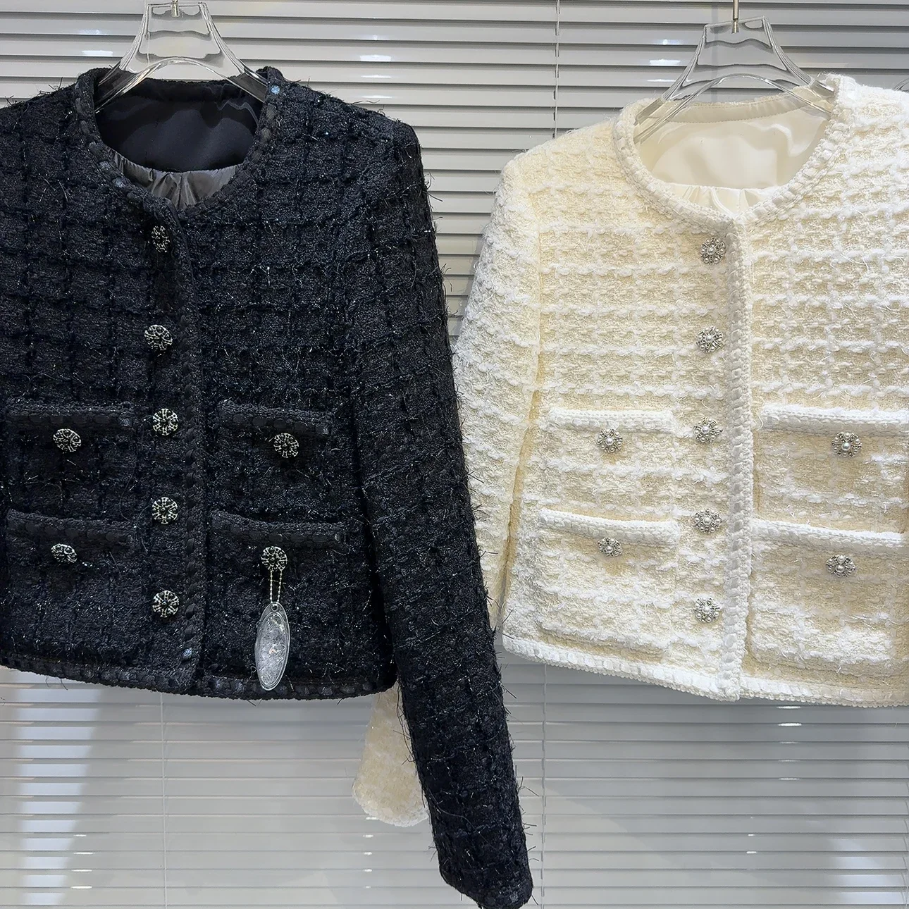 Korean Elegant Commuter Round Neck Long Sleeve Single-breasted Straight Casual Tweed Warm Down Coats Women Winter Short Jackets