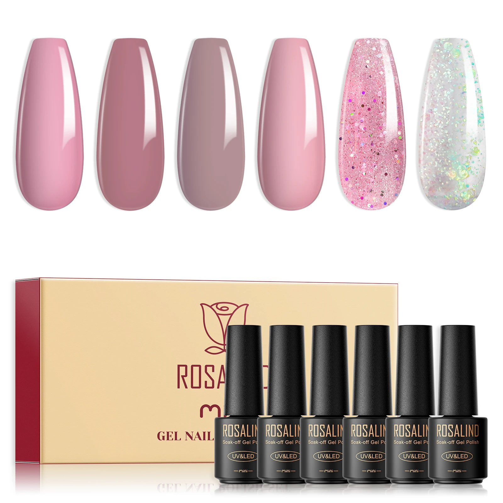 ROSALIND 6PCS Set di smalti per unghie in Gel multicolori Base per vernice ibrida in Gel semipermanente Top opaco per Manicure