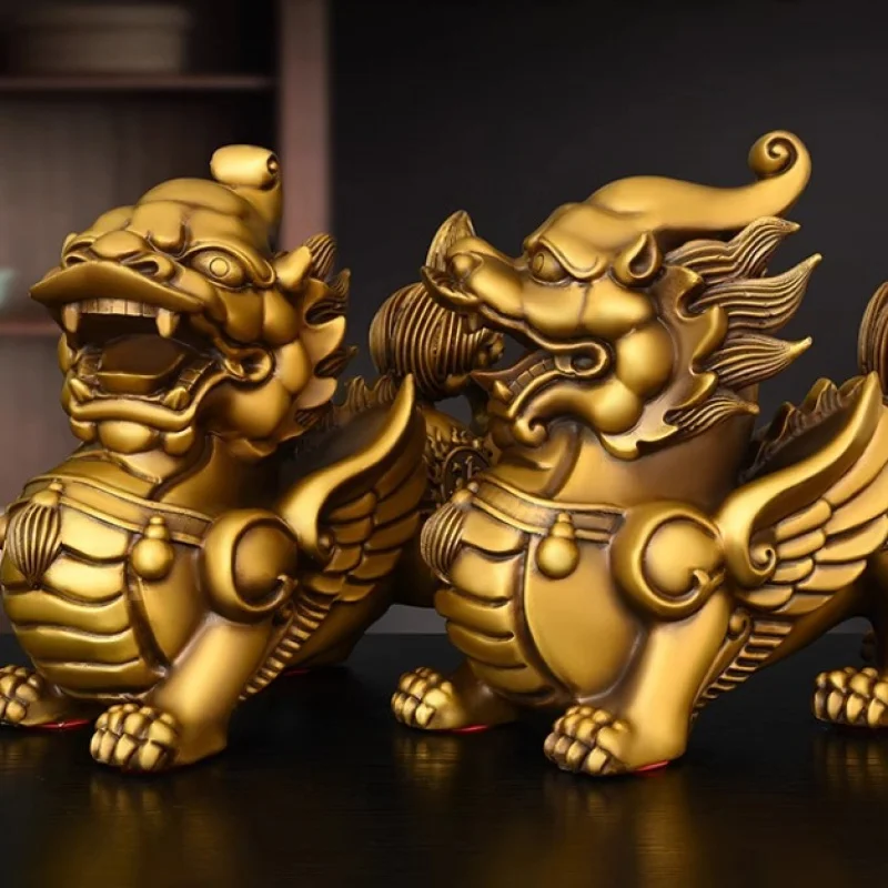 Brass Flying Ornament Home Living Room Entrance Decoration Single-Horned Blessing Character Pixiu Lucky Charm