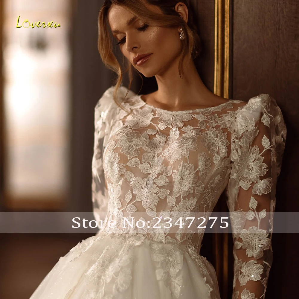 Loverxu A-Lijn Sierlijke Trouwjurken 2024 Schep Lange Mouw Vestido De Novia Charmante Appliques Vintage Robe De Mariee