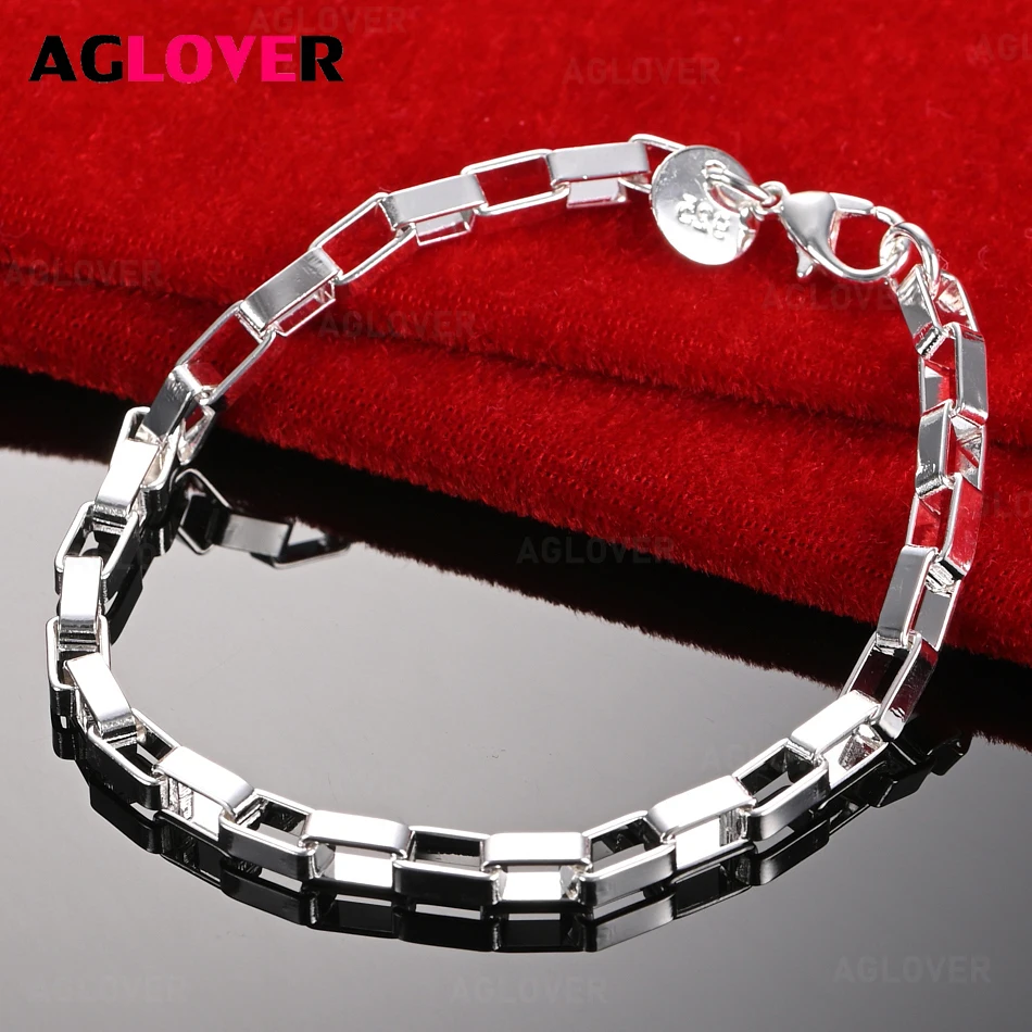 

AGLOVER 925 Sterling Silver Box Chain Bracelet Woman Charm Fashion Holiday Party Gift Jewelry