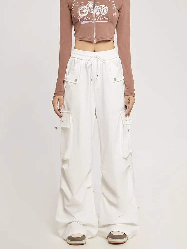 Weiße, kokette Hip-Hop-Streetwear-Arbeitskleidungshose für Damen, trendige High Street, lockere, lässige Sportbekleidung, Jazz-Tanzkleidung