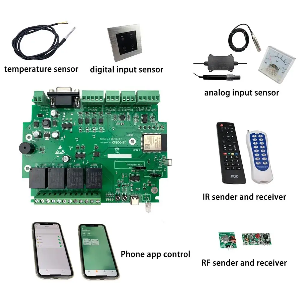 Kincony A4 Smart Home Automation ESP32 Wifi RS232 USB Relay Module MQTT TCP Web HTTP ESPhome Tasmota Arduino IDE Dimmer Switch