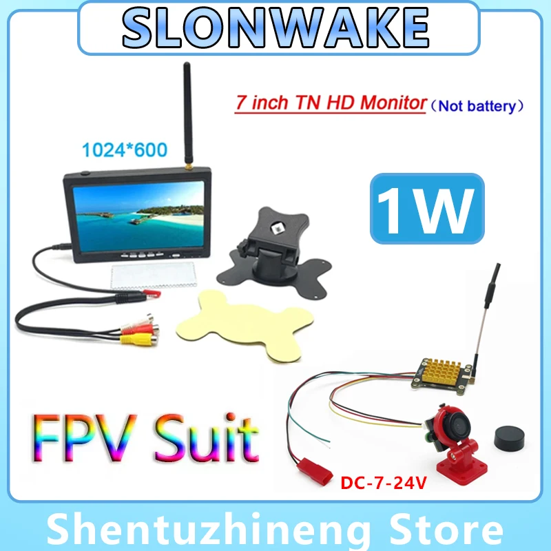 

SLONWAKE 5.8g IPS HD 600cd/m2 Screen 7 INCH Monitor 1024*600 with Long Range Transmitter 1000mW adjustable and 700TVL Camera