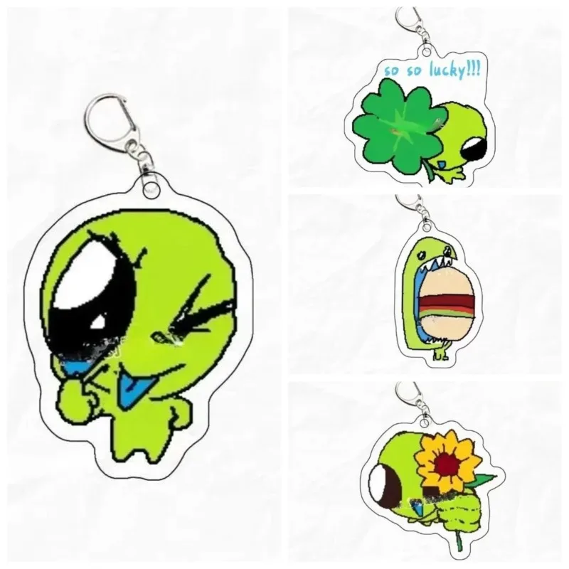 Cute Cartoon UFO Planet Alien Lucky Grass Leaf Female Police Officer Acrylic Keychain Funny Pendant Handbag DIY Accessories Gift
