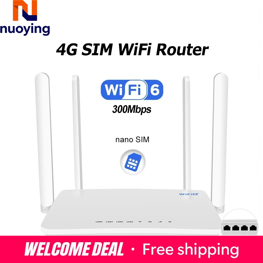 4G SIM WLAN-Router 300Mbps WiFi 6 Modem mit SIM-Kartensteckplatz Unterstützt 32 Geräte Hotspot 4G LTE Kabelloser WLAN-Router
