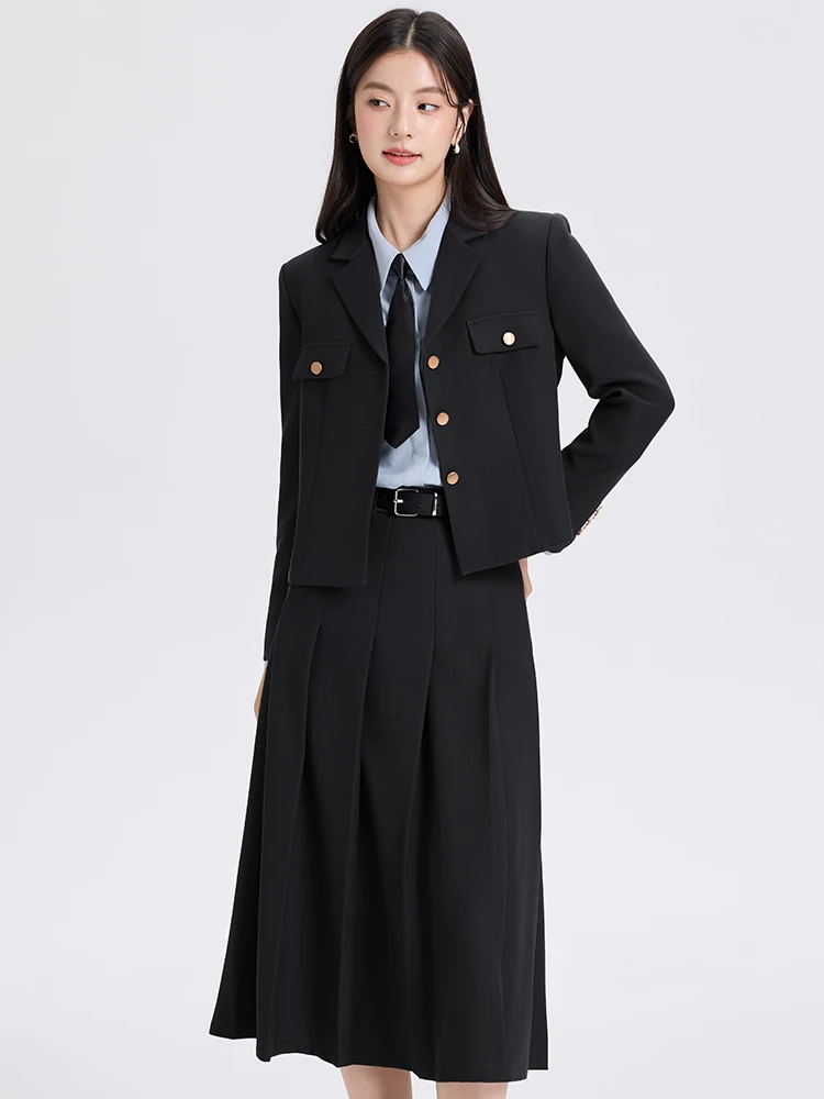 Gray Suit Set Women's Spring Autumn Short Commute Professional Workwear Interview Formal Outfit Button Pocket Detail