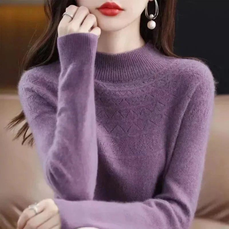 100% Merino Wool Cashmere Sweater Women Knitted Sweater Turtleneck Long Sleeve Pullovers Autumn Winter Clothing Warm Jumper Tops