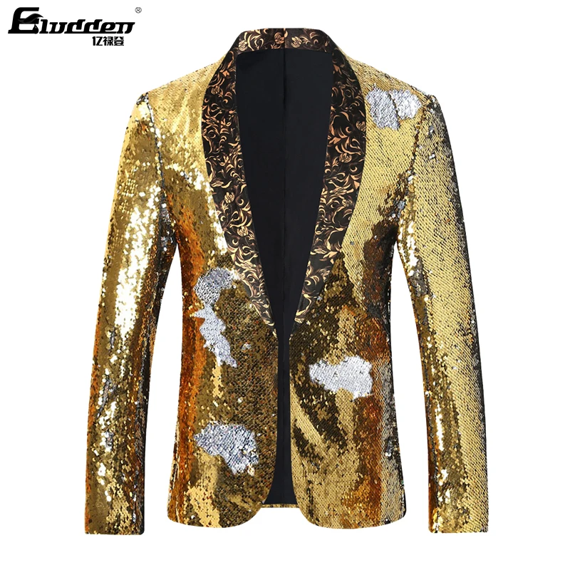 Changing Color Paillette Blazer double side Colorful Sequins Blazer Masculino Men Suit Jacket Stage Singer Costume Shiny Blazers