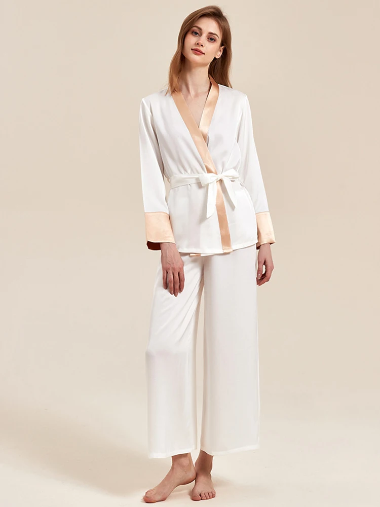 

Новые пижамы женские тонкие с длинными рукавами домашняя одежда шелковый халат с длинными брюками комплект
