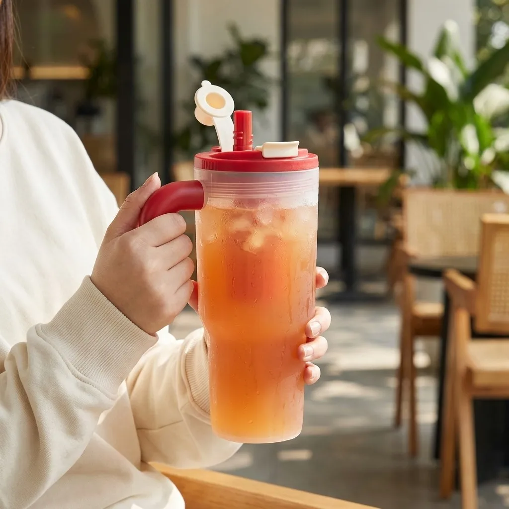 Transparent Plastic Water Bottle With Straw&Strainer Travel Sport Portable Drinking Bottle Large Capacity Heat-resistant Tumbler