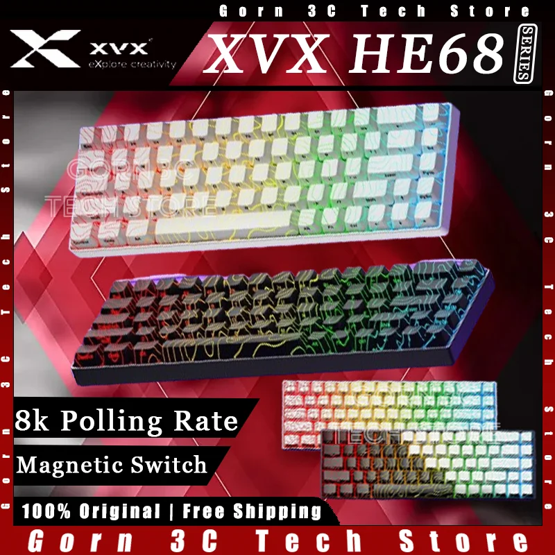 XVX HE68 Pro Mechanical Keyboard Semi-Aluminum Alloy Magnetic Switch 8k Polling Rate Customized Gameing Keyboard Pc Accessories