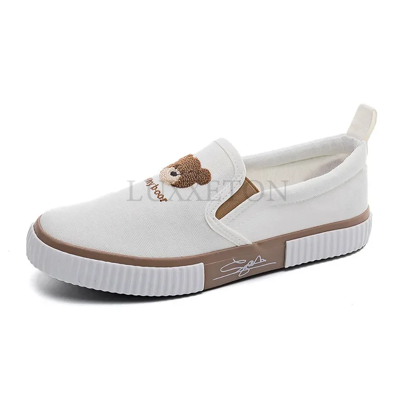 Flat Bottomed Little Bear Low Cut Canvas Shoes for Women Fashion Trend Comfortable and Non Slip Versatile Casual Board Shoes