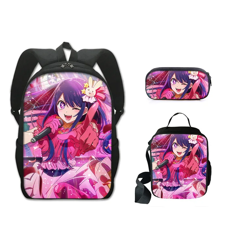 OSHI NO KO Hoshino Backpack 3pcs/set Anime Cartoon Boys Girls Students Schoolbag Lunch Bag Pen Case Teenagers Outdoor Travel Bag