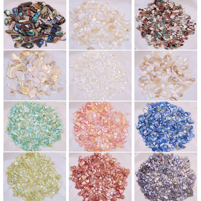 

12 Colors 3D Irregular Nail Art Abalone Seashell Slices, Flake Mermaid Nail Art Shell Piece Irregular Rivet Nail Beads,jHG656