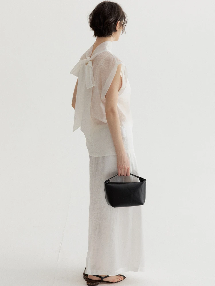 

White Me See-tough Women's Top ort Design Sense Sa Svel Original Design Straight Cut Thin Spring Cool Feeling