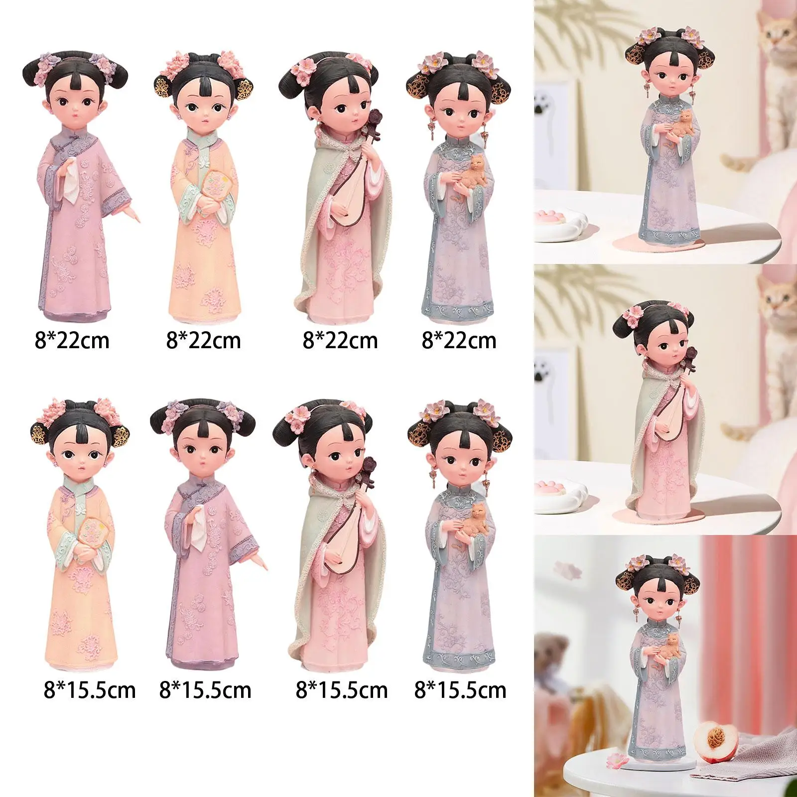 Girl Resin Statue Sculpture Statuette Gift,Miniature Figurine Traditional Chinese Ancient Doll for Cabinet,Bedroom,Home,Store